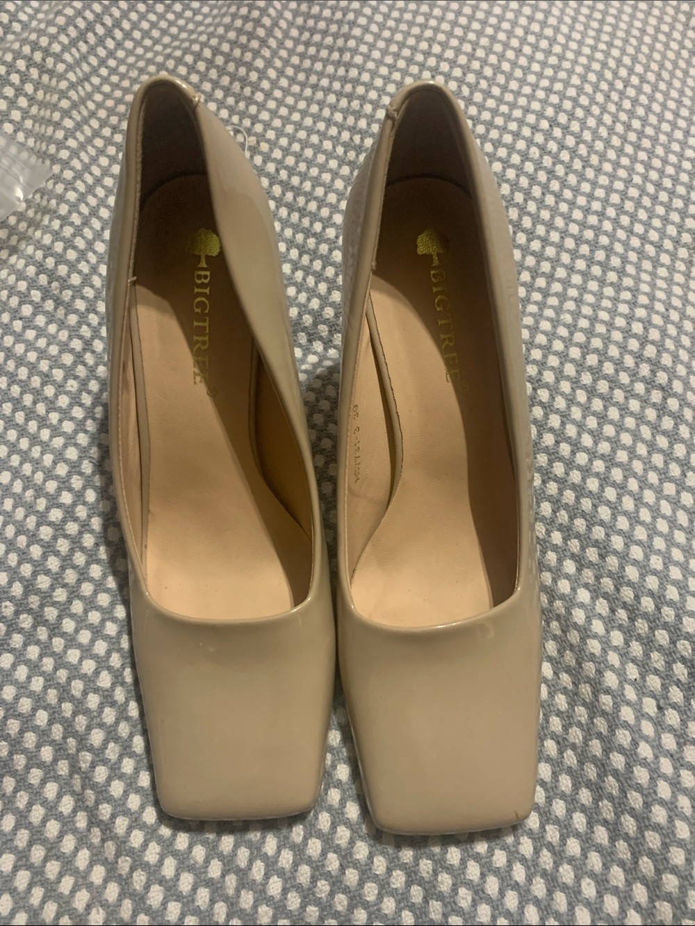 Big Tree Nude Patent Square-Toe Heels